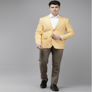 Linen Cotton Slim Fit Checked Single-Breasted Formal Blazer