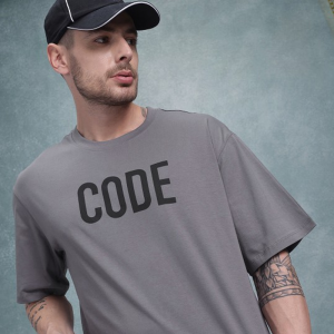 Typography Print Pure Cotton Drop-Shoulder Sleeves T-shirt