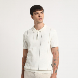 Striped Relaxed Fit Cotton Polo Collar T-shirt