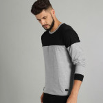 Men Grey & Black Colourblocked T-shirt