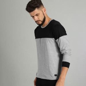 Men Grey & Black Colourblocked T-shirt