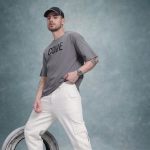 Typography Print Pure Cotton Drop-Shoulder Sleeves T-shirt