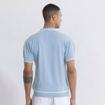 Blue Self Design Slim Fit Pure Cotton T-shirt