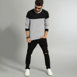 Men Grey & Black Colourblocked T-shirt